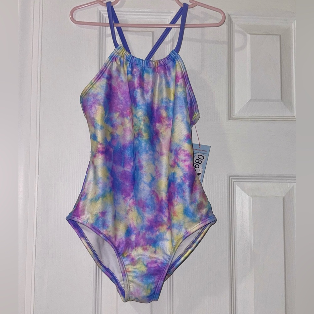 Cat & Jack Girls Tie Dye One Piece Swimsuit Size M 8 Halter Strappy NWT
